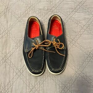 Johnston and Murphy 1850 Navy Boat Shoes with Red Insoles
